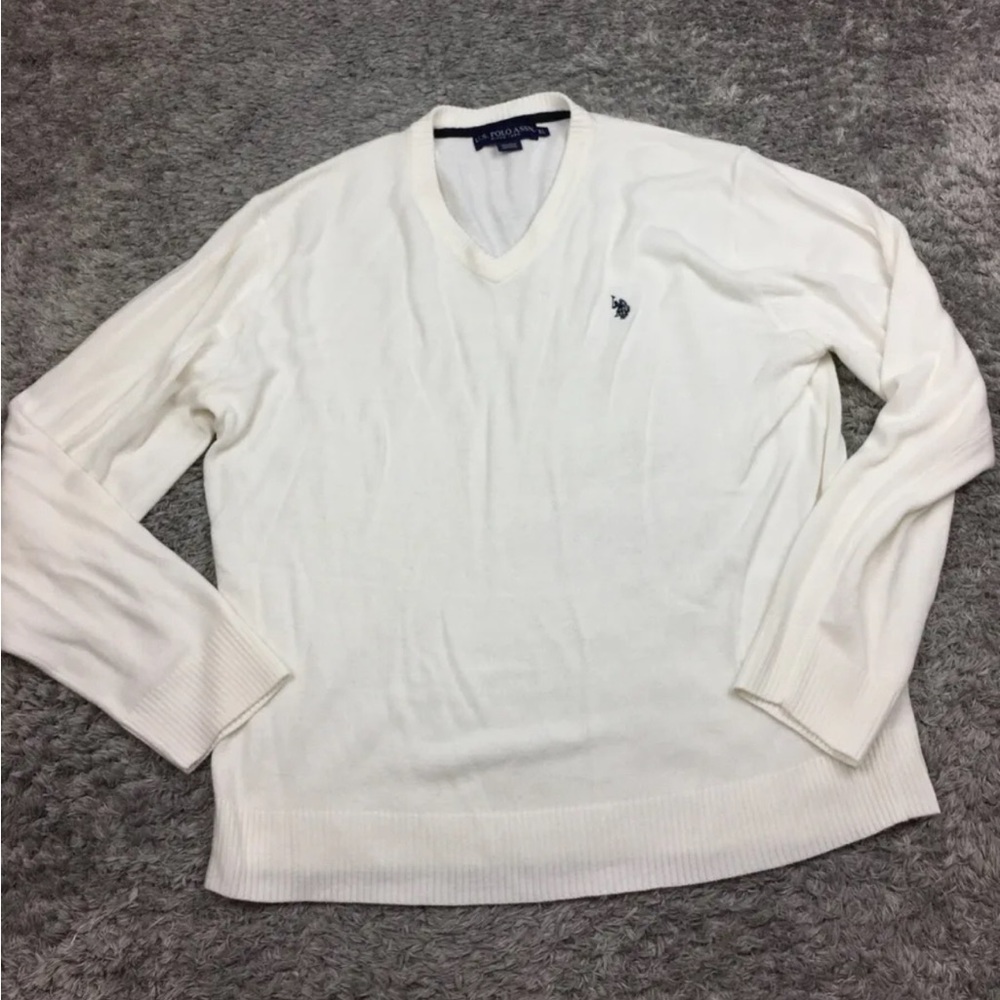 US Polo Assn Sweater Mens Size S, White V-Neck Acrylic